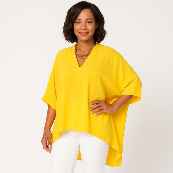 Golden Essence High-Low Tunic Top | Bright Yellow Flowy Blouse | Boutique  Style - Picture 3 of 3